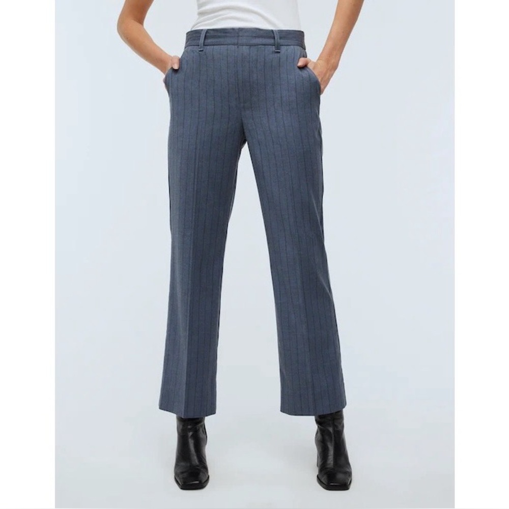 NWT Madewell Mid-Rise Flare Leg Ankle Trouser Pants in Dark Mediterranean Stripe